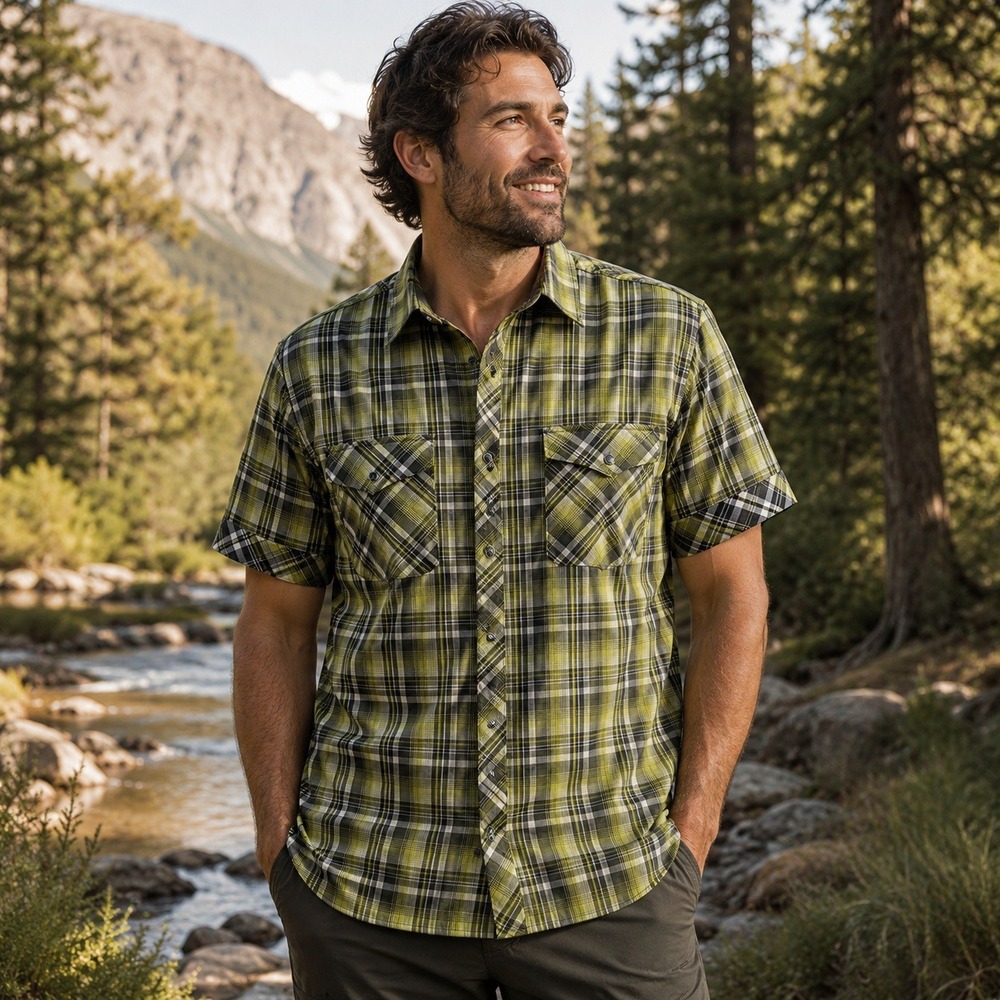 Kuhl Mens Eluxur Plaid Short Sleeve Shirt Pockets Size M Outdoors Hiking